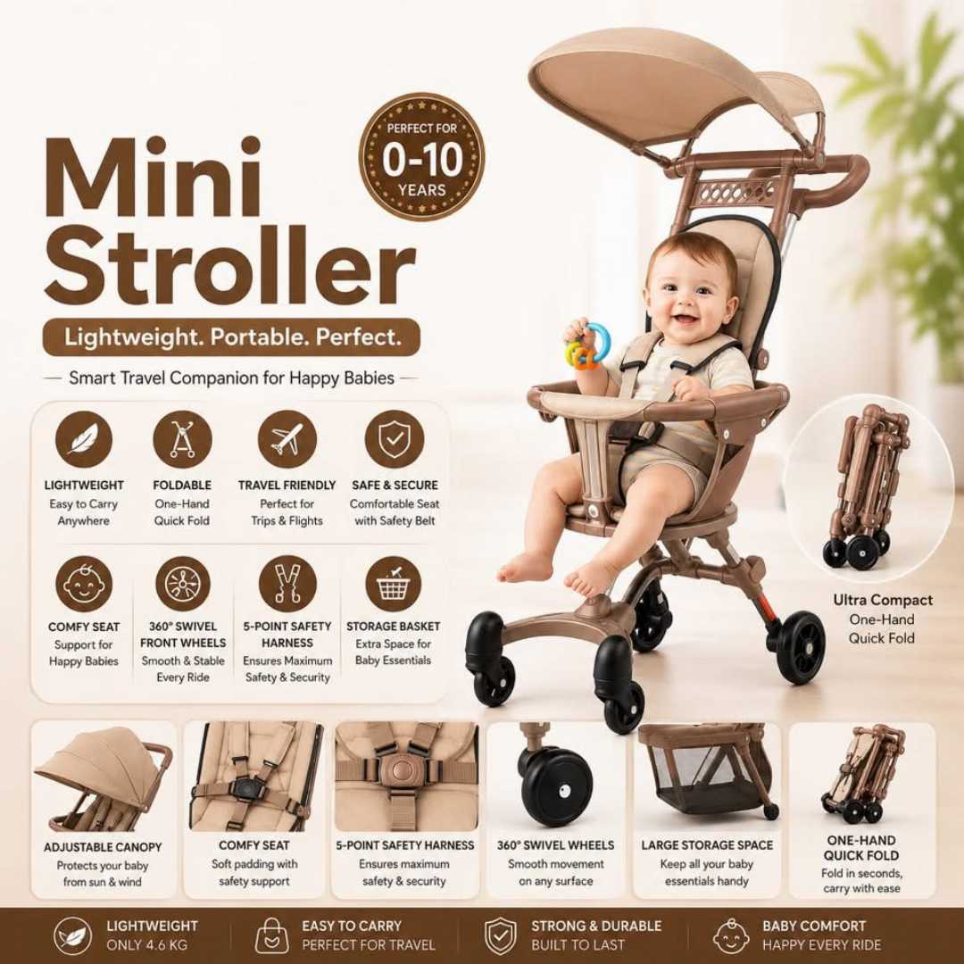 Light,Portable,4-Wheel,Mini,Baby,Tricycle,Stroller,with,Stainless,Steel,Frame