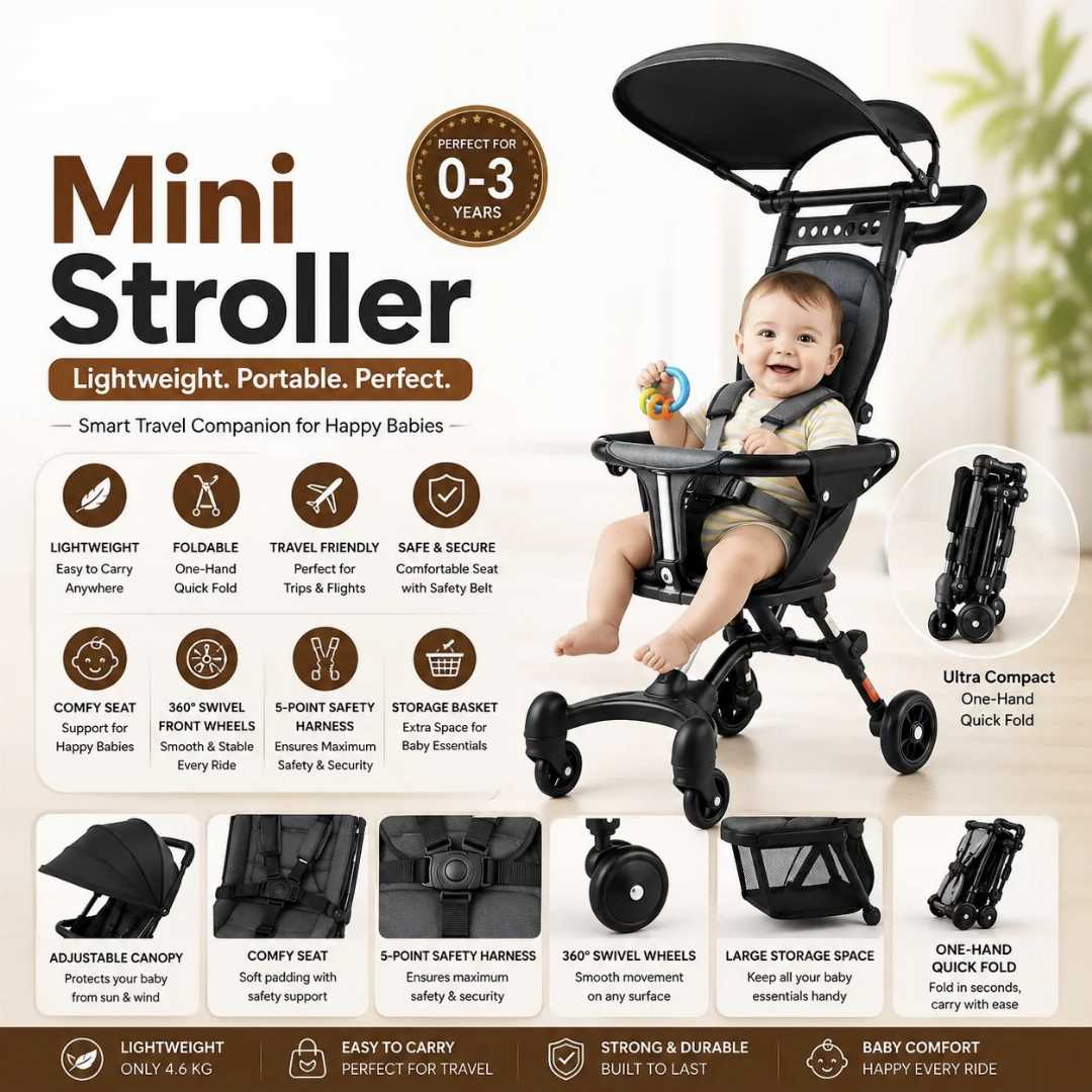Light,Portable,4-Wheel,Mini,Baby,Tricycle,Stroller,with,Stainless,Steel,Frame
